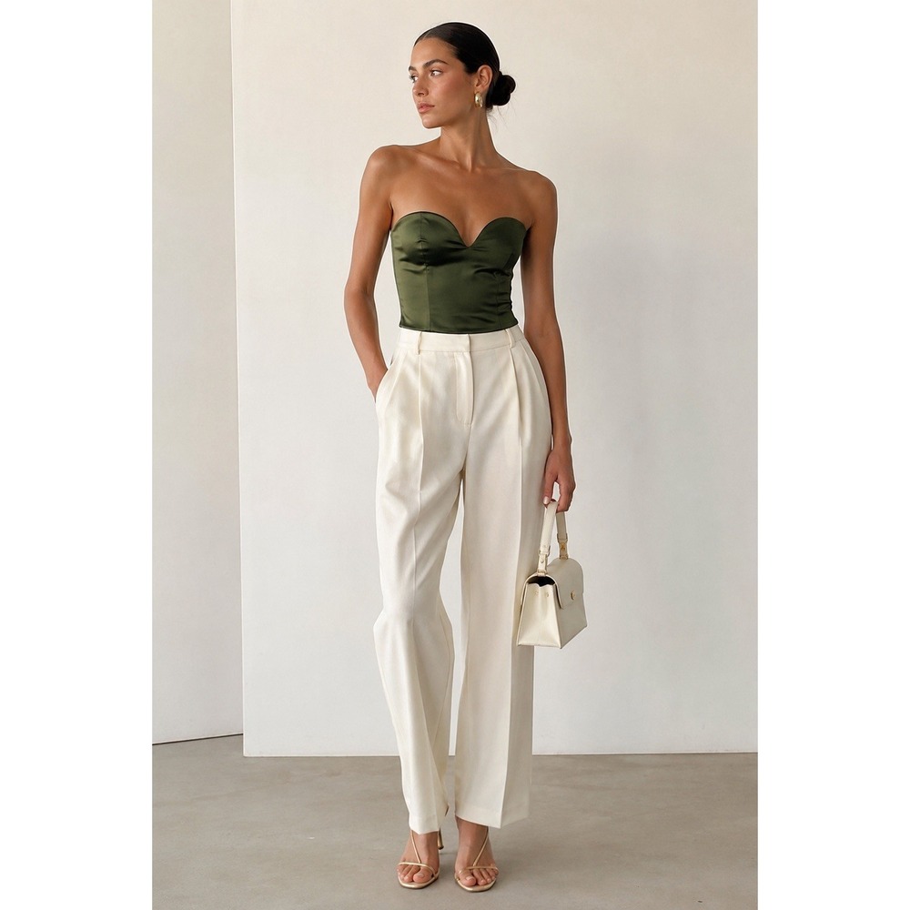 NWT Chiara Boni La Petite Robe Strapless Satin Bustier Top Green US 10 IT 46